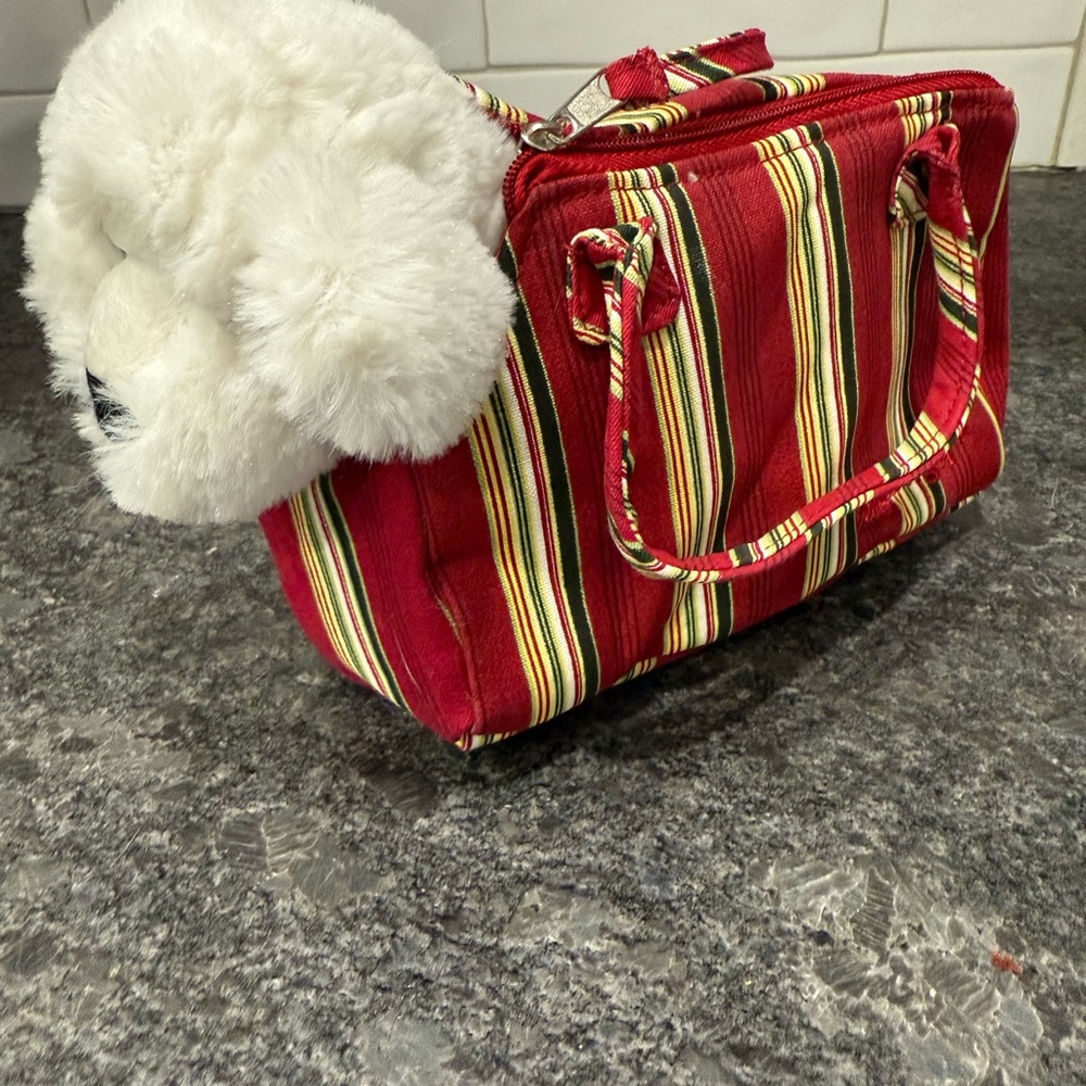 Like NEW Condition Longaberger bag with stuffed White Dog.